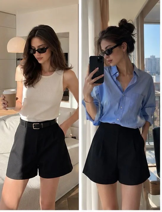 8 công thức phối đồ không thể sai với quần short đen- Ảnh 2.