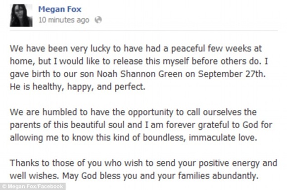 Megan Fox khoe đã sinh em bé đầu lòng
