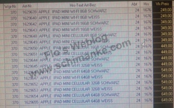 iPad mini lộ giá chỉ từ 6,75 triệu đồng