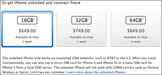 iPhone 5 bản unlock ra mắt tại Mỹ với giá khởi điểm 13,6 triệu đồng 1