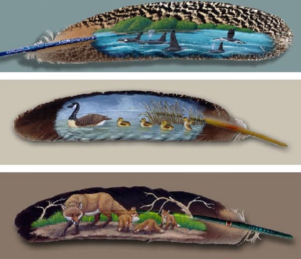 Kiệt tác tranh vẽ tay trên... lông vũ