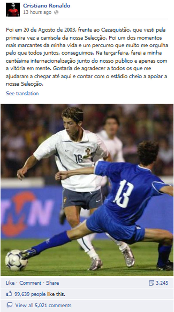 Ronaldo vượt Messi... trên Facebook
