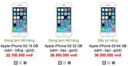 iPhone 5S và iPhone 5C hàng xách tay đồng loạt giảm giá 3