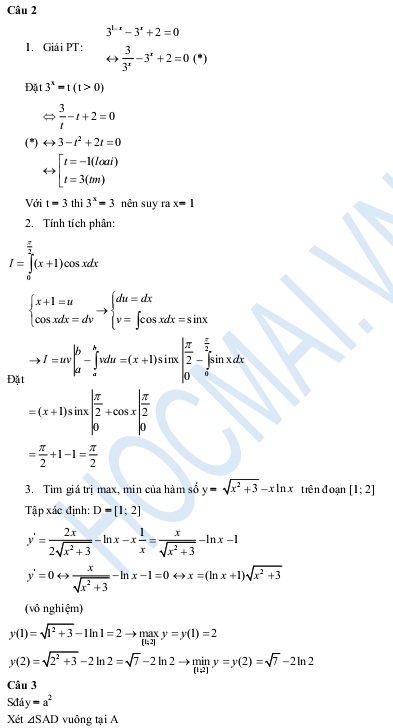 Gợi ý giải đề Toán kỳ thi Tốt nghiệp THPT 2013 2