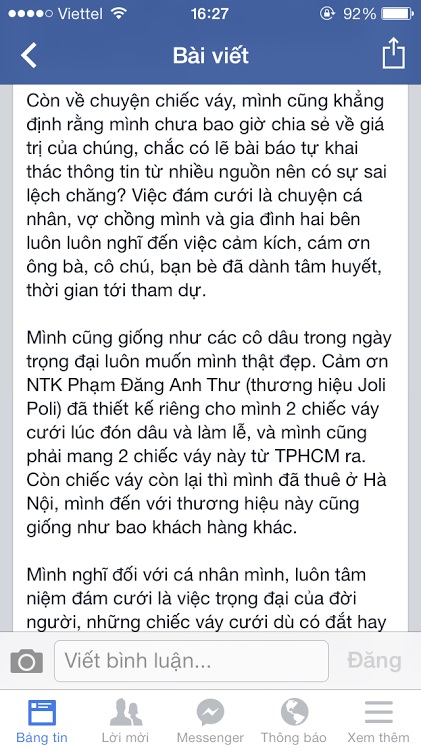 Xôn xao tin váy cưới trăm triệu của vợ Đăng Khôi là... váy thuê 6 triệu 8