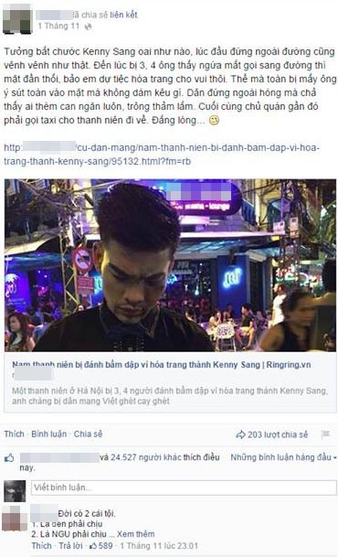 Sự thật về vụ "H&oacute;a trang th&agrave;nh Kenny Sang bị đ&aacute;nh giữa đường phố H&agrave; Nội" 1