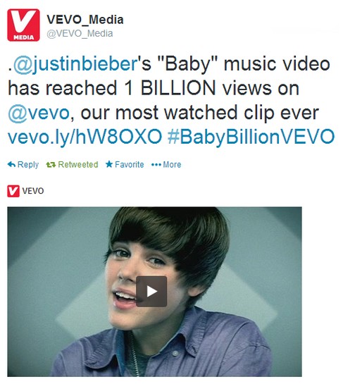 MV "Baby" của Justin Bieber đạt 1 tỉ lượt xem trên YouTube 1