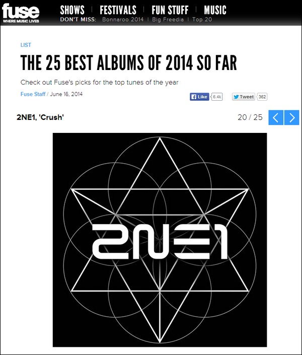 "Crush" (2NE1) lọt top album đỉnh nhất nửa đầu 2014 1