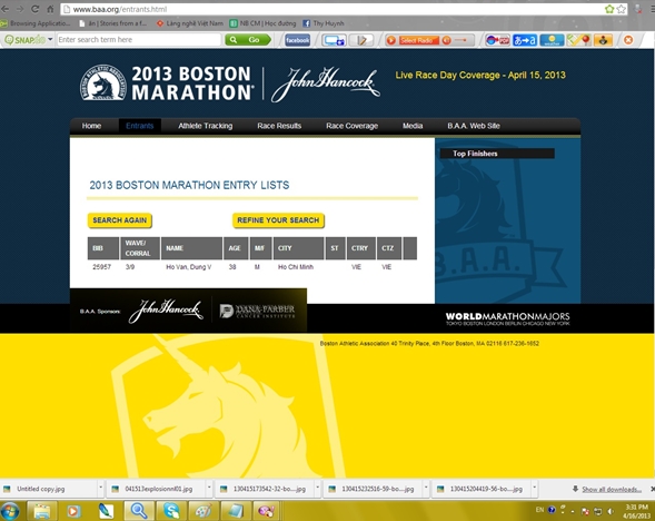 C&oacute; t&ecirc;n VĐV Việt Nam đăng k&yacute; tham gia cuộc đua marathon Boston 1
