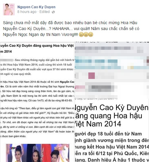 MC Kỳ Duyên ngỡ ngàng vì bị gọi tên khắp nơi, Tân Hoa hậu đóng Facebook 1