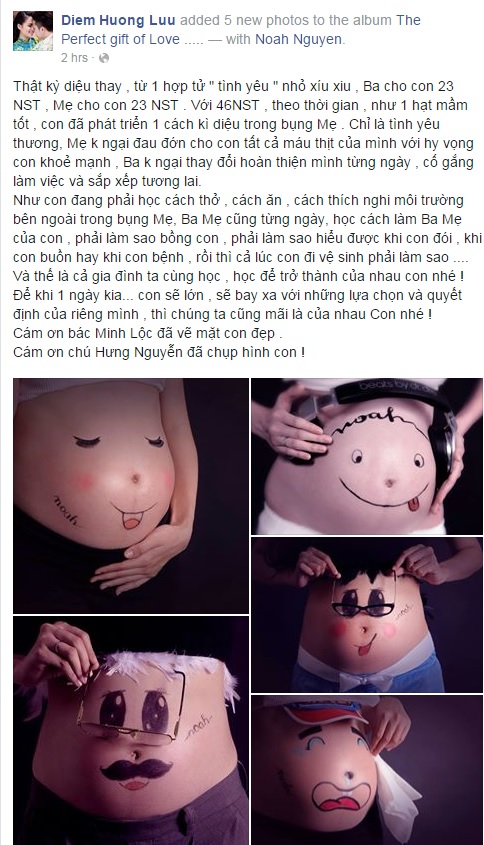 Thú vị bộ ảnh vẽ lên bụng bầu của Hoa hậu Diễm Hương