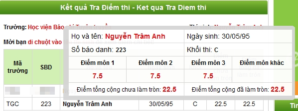 Hot girl mặt mộc Trâm Anh đạt 22,5 điểm thi đại học 2