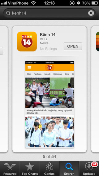 App Kenh14 đứng thứ 2 bảng xếp hạng ứng dụng miễn phí trên iOS 8