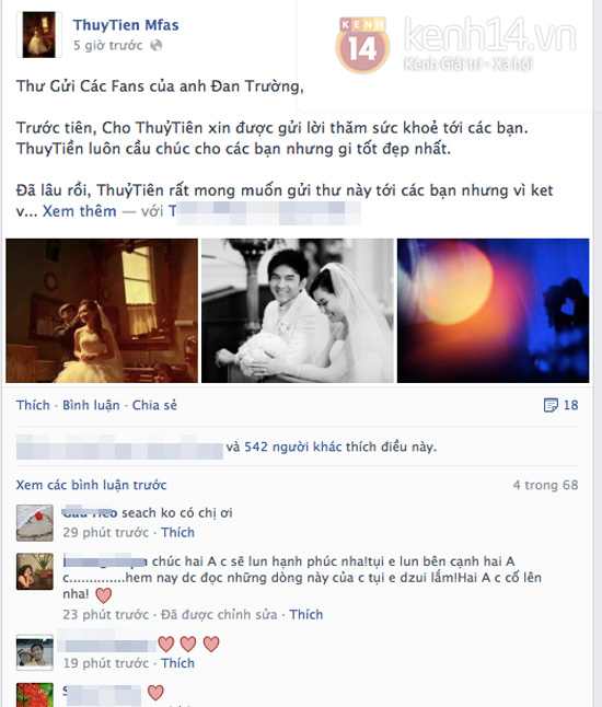 Thủy Ti&ecirc;n lại viết t&acirc;m thư gửi fan Đan Trường 1