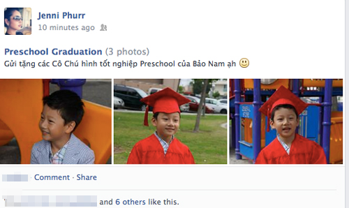 Jennifer Phạm khoe ảnh con trai tốt nghiệp mẫu gi&aacute;o 1