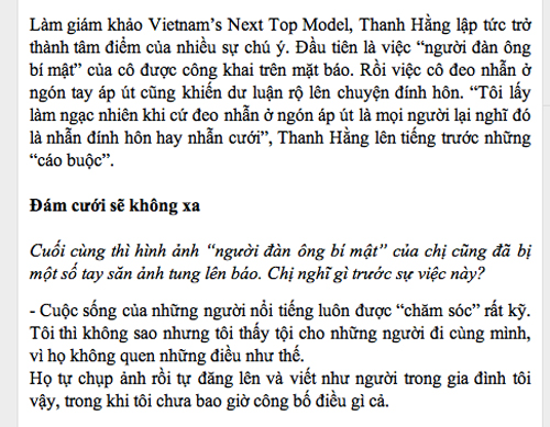 Thanh Hằng bức xúc vì bị cắt xén câu trả lời về người yêu 2