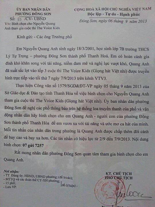 Xôn xao "chỉ thị" kêu gọi vote cho Quang Anh tại The Voice Kids 3