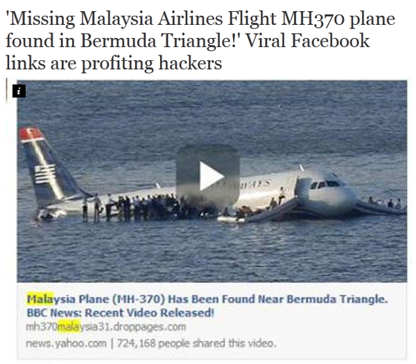 Facebook tràn ngập virus "ăn theo" máy bay mất tích 1