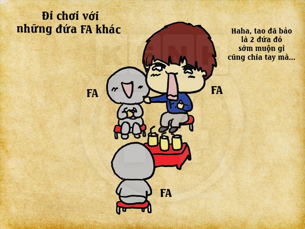 đi chơi với hội FA khác để tạo niềm vui cho bản thân