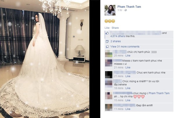 Tâm Tít tự tay đăng ảnh mặc váy cưới lên Facebook trước giờ G 2