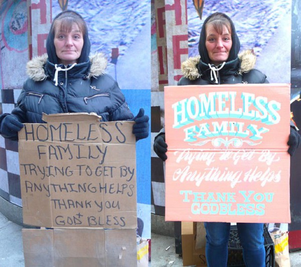 Nghệ sĩ "cải thiện" bảng xin tiền cho người vô gia cư 2