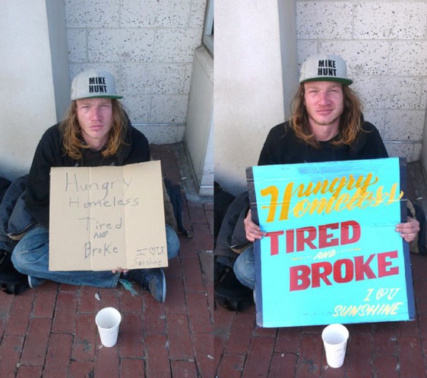Nghệ sĩ "cải thiện" bảng xin tiền cho người vô gia cư 4