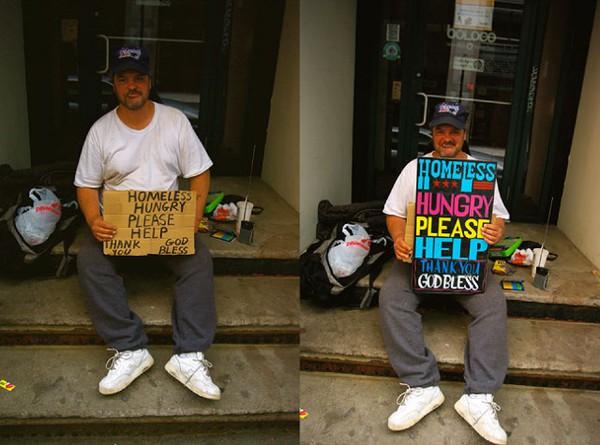 Nghệ sĩ "cải thiện" bảng xin tiền cho người vô gia cư 9