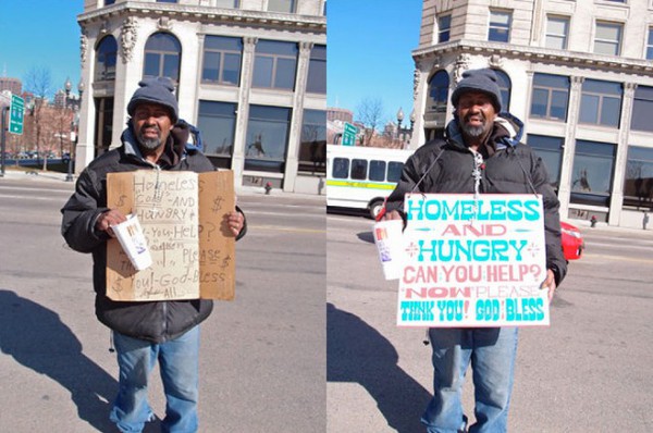 Nghệ sĩ "cải thiện" bảng xin tiền cho người vô gia cư 12