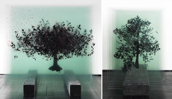 C&acirc;y 3D tạo th&agrave;nh từ nhiều lớp k&iacute;nh đặt cạnh nhau 4
