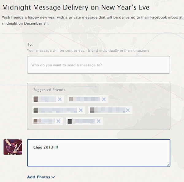 Tự động gửi tin nhắn chúc mừng năm mới trên Facebook 2