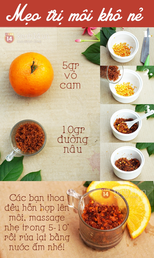 Chế tạo vỏ cam thành hỗn hợp chữa môi nẻ 1