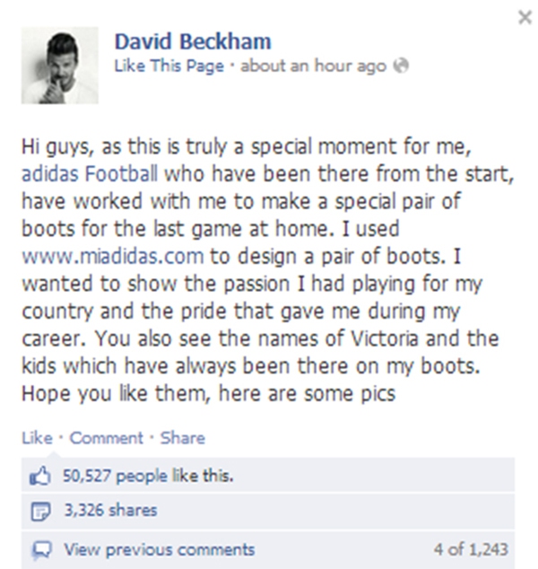 Beckham khoe ảnh gi&agrave;y độc đ&aacute; trận chia tay 2