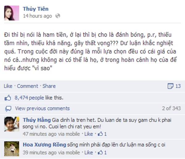 Thủy Tiên công khai bênh Công Vinh trên facebook 2