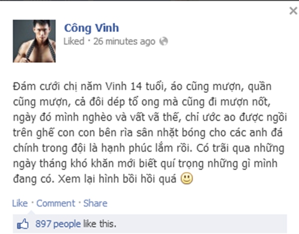 Công Vinh chia sẻ ảnh ý nghĩa về tuổi thơ khó khăn trên facebook 2