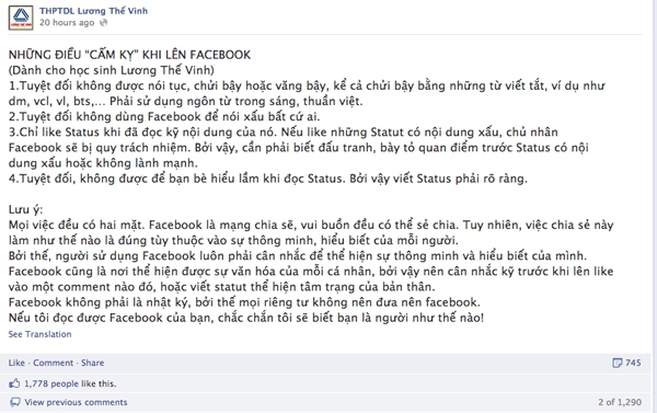 Trường Lương Thế Vinh gây "sốt" với "Những điều cấm kỵ khi lên Facebook" 2