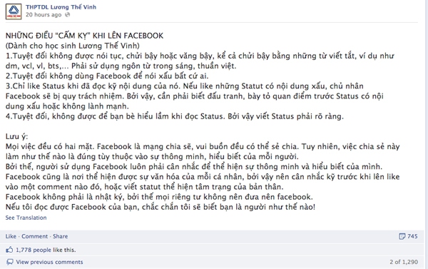 Trường Lương Thế Vinh g&acirc;y "sốt" với "Những điều cấm kỵ khi l&ecirc;n Facebook" 2
