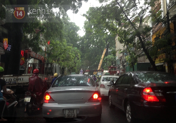 Cây đổ đè bẹp xe buýt đang chạy khiến phố Hà Nội tắc dài nhiều giờ trong mưa 2