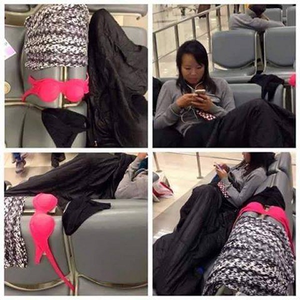 Nữ du khách gây bức xúc khi phơi quần áo lót trên ghế ngồi chờ máy bay 2