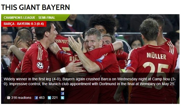 Báo chí "ngả mũ" trước Bayern Munich, hạ thấp Barcelona 1