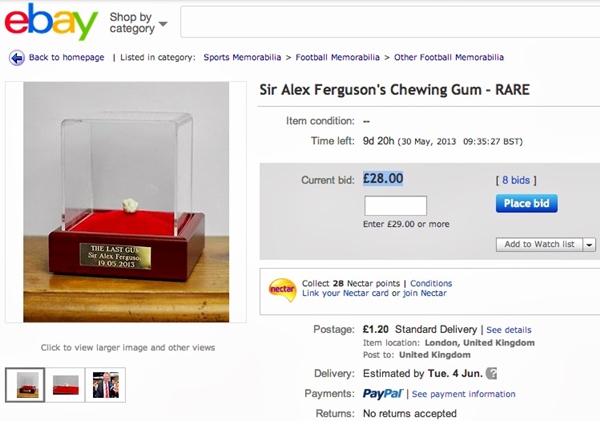 Bã kẹo của Sir Alex Ferguson được bán đấu giá 2