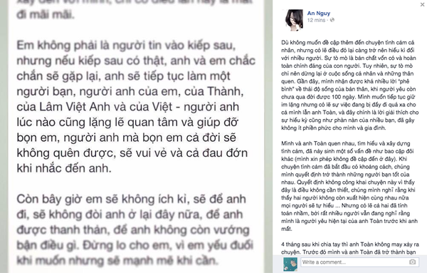 An Nguy công bố đã chia tay với Toàn Shinoda trước khi anh qua đời 4 tháng  1