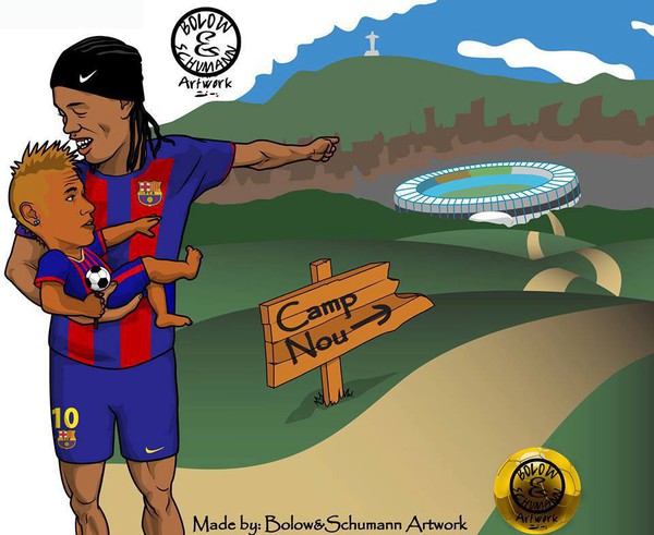 Biếm họa: Ronaldinho "bồng" Neymar tới thánh địa Nou Camp 7