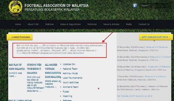 Website Liên đoàn bóng đá Malaysia bị hacker tấn công 1