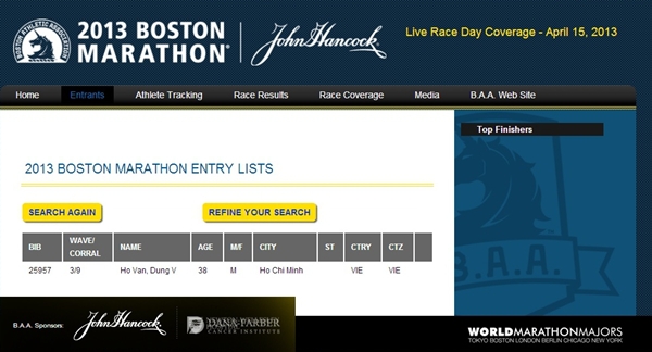 C&oacute; t&ecirc;n VĐV Việt Nam đăng k&yacute; tham gia cuộc đua marathon Boston 2
