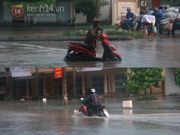 Thái Nguyên: Mưa lớn gây ngập nặng, thí sinh lội nước đi làm thủ tục dự thi ĐH 12