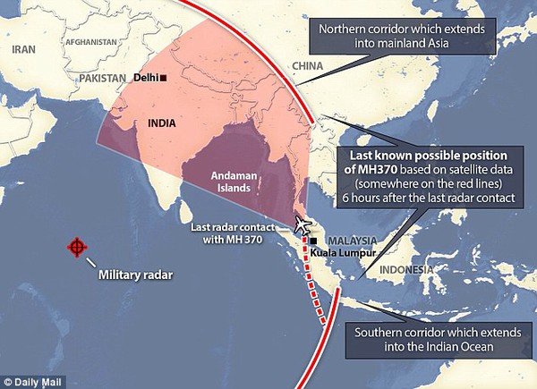 Vệ tinh cho thấy MH370 có thể đi về hướng Pakistan hoặc Ấn Độ Dương 3