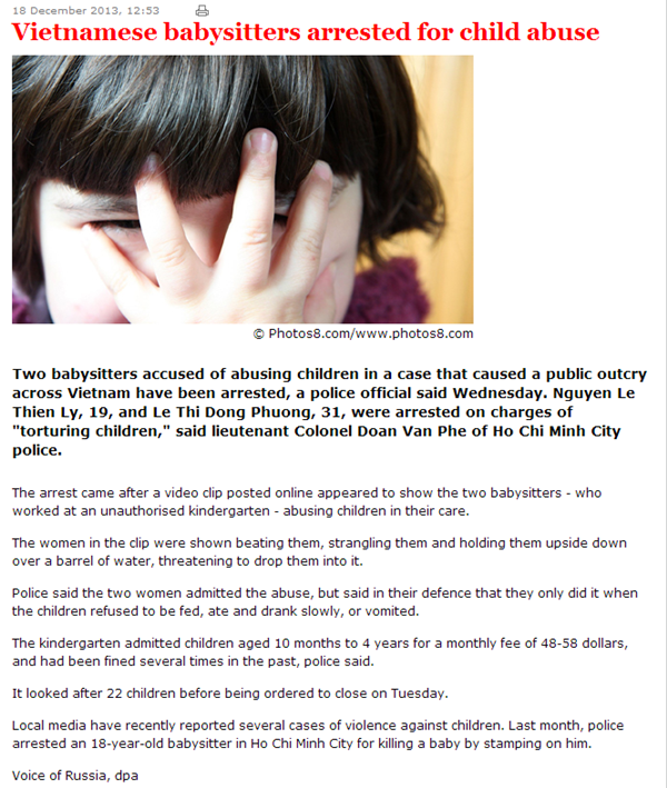 Clip "Bảo mẫu bạo hành trẻ em" cũng khiến báo nước ngoài choáng váng 2