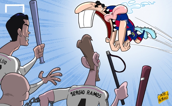 Biếm họa Suarez trước và sau trận siêu kinh điển 1