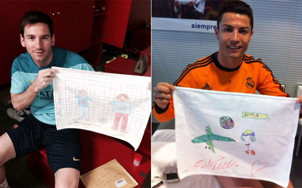 Messi và Ronaldo chung tay vẽ tranh làm từ thiện 1