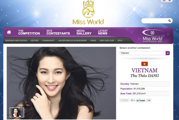 Update: Thu Thảo sẽ không dự thi "Miss World 2013" 2